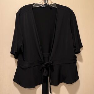 Susan Graver Large Black Liquid Knit Peplum Style Shrug Tie-Front Cardigan